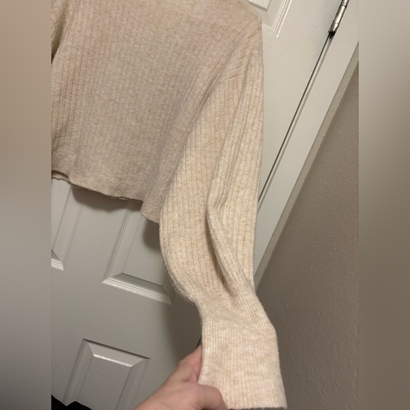 Topshop Ivory Cream Rib Knit V-Neck Wool Blend Cropped Cardigan Sweater - Picture 9 of 10